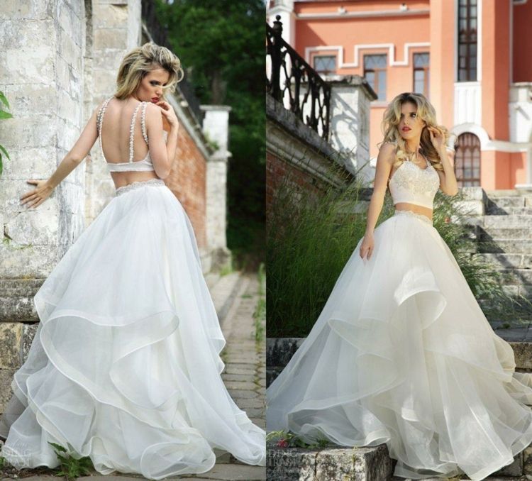 roupas cortadas casamento cabelo aberto noiva saia borda design top alças finas