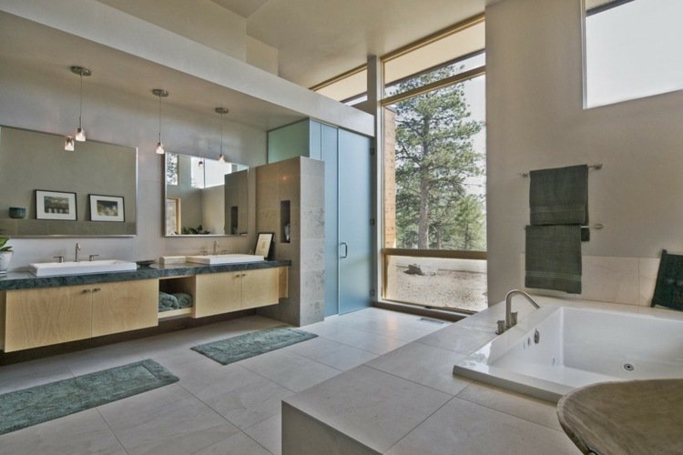 Casas de banho ideias de design de casas de banho modernas móveis de casas de banho grandes janelas de madeira