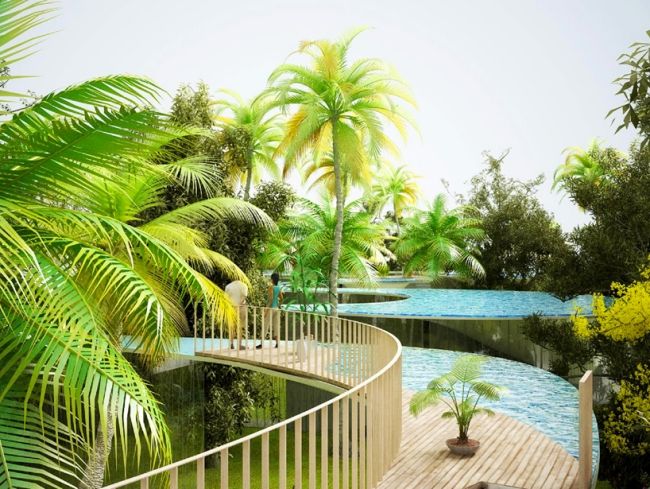 Piscina na cobertura, terraço de madeira com jardim tropical na cobertura Extravaganza NL