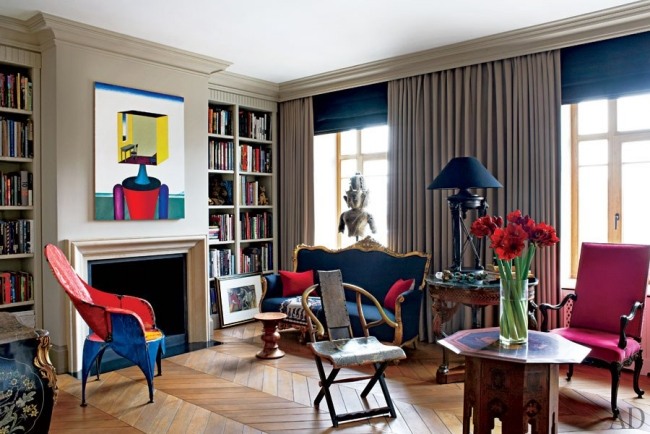 ideias de vida do designer russo para sala de estar azul escuro real