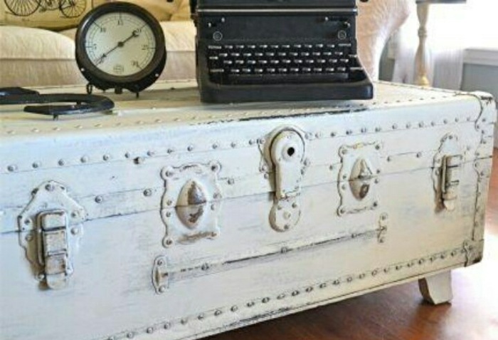 mesa lateral faça você mesmo mala mesa de centro máquina de escrever despertador branco