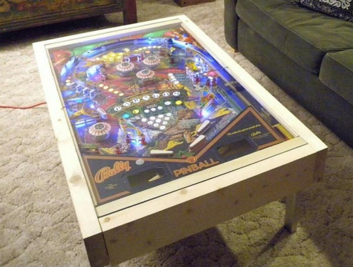 mesa de centro de pinball faça você mesmo, tapete de ideia de sala de estar