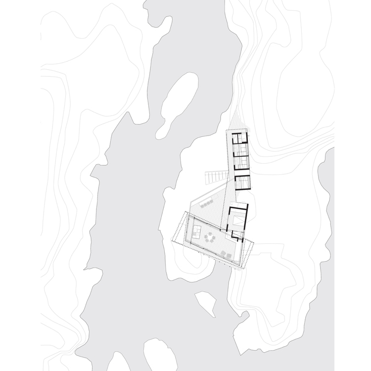 concreto-bangalô-casa de férias-mar-planta-planta-visualização-mapa