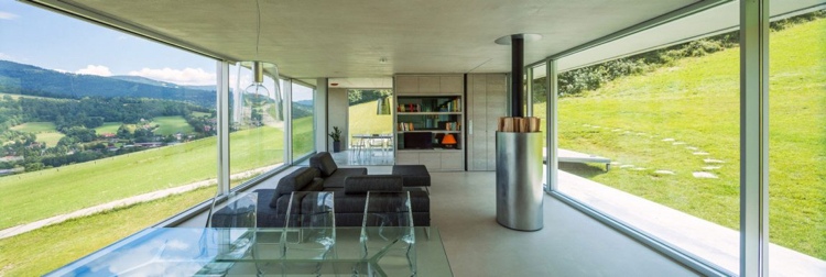 concreto-design-interior-concreto-casa-sala-janela-aquecedor panorâmico