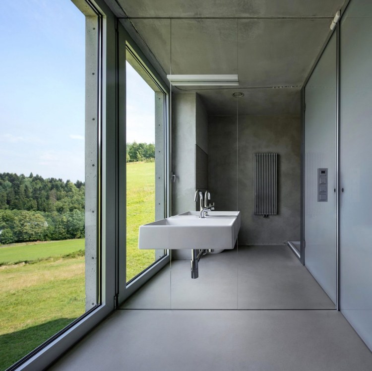 concreto-design-interior-concreto-casa-banheiro-parede de vidro minimalista