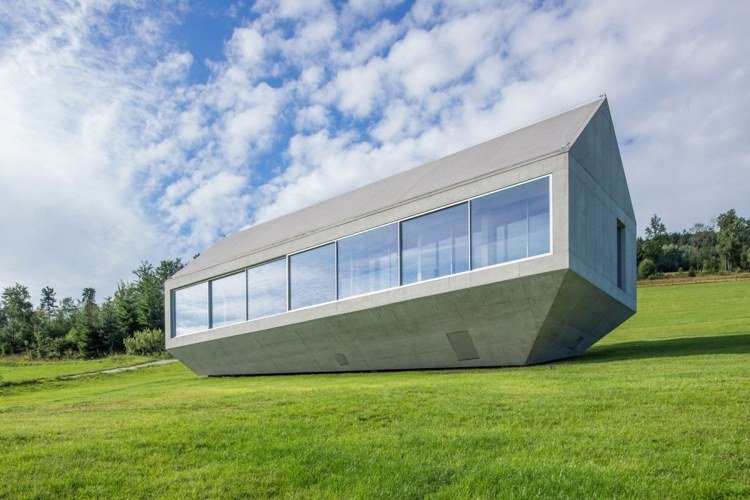 exterior-concreto-casa-janela-vidros-janela panorâmica