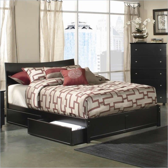 Cama com cama box de madeira escura