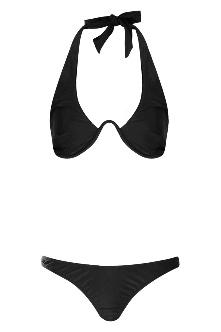 biquíni moda tendência v-bar modelo preto decote na cintura
