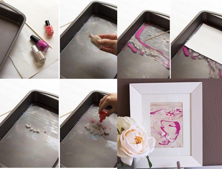 Crie suas próprias fotos-decoração-parede-efeito-mármore-rosa-rosa-água-esmalte de unhas