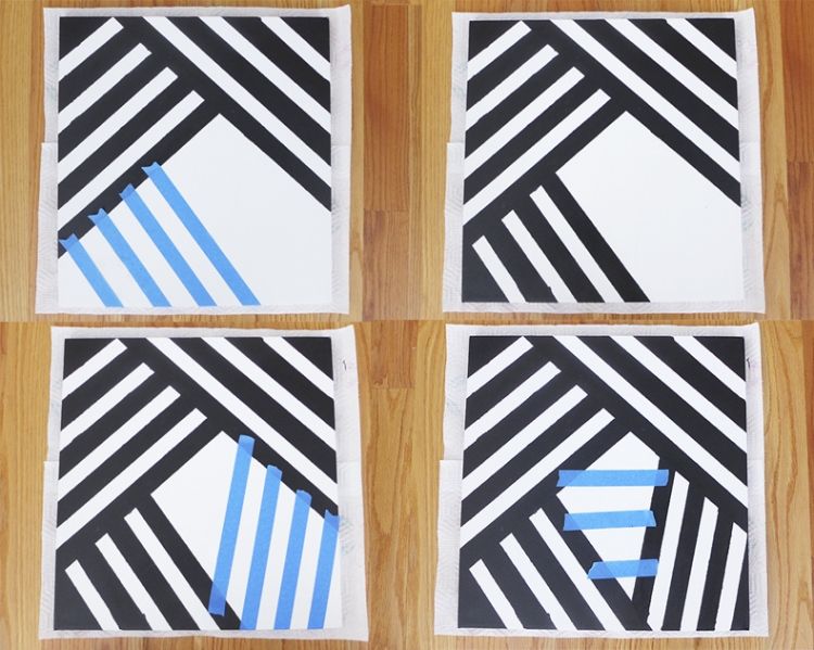 Crie suas próprias fotos-decoração-parede-decoração-geométrica-fita adesiva-preto-branco