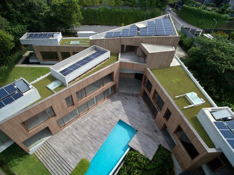 bio-solar casa telhado-jardim-painéis solares-janelas de telhado