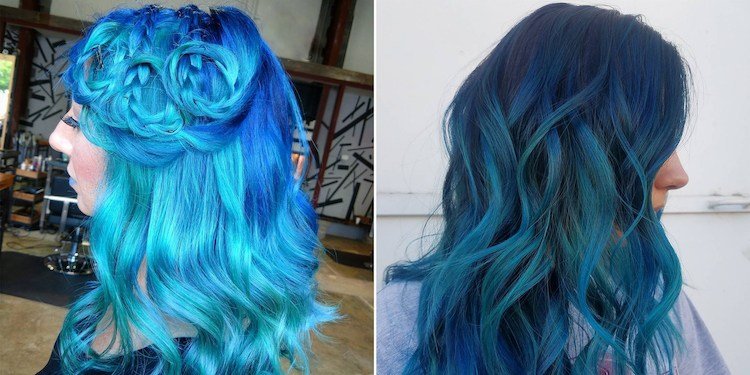 cabelo azul oceano cores de cabelo tendência penteado moderno