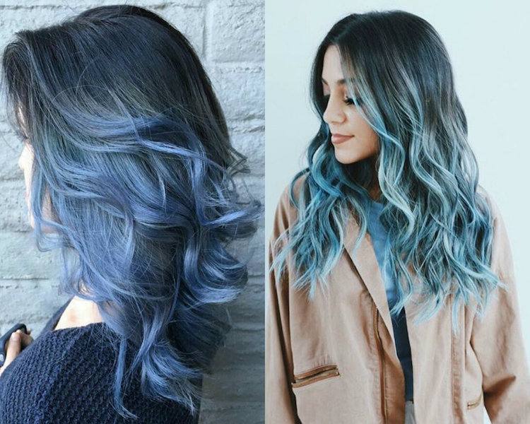 cabelo azul oceano cores de cabelo tendência morena ombre