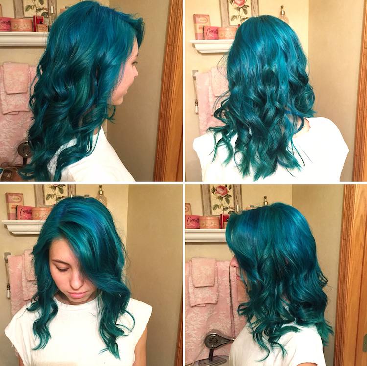 cabelo azul oceano cores tendência verde médio