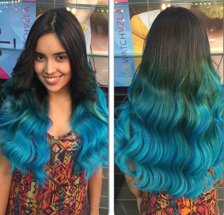 cabelo azul oceano cabelo cores tendência morena longo ombre