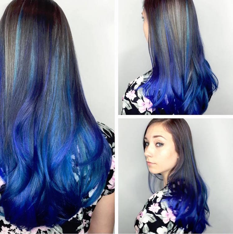 cabelo azul oceano cores de cabelo tendência morena ombre