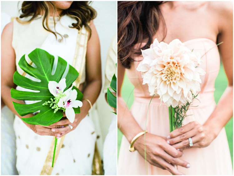 casamento tendência de flores de haste única em vez de bouquet de noiva orquídeas dálias