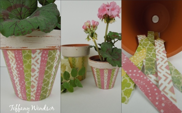 Idéias para vasos de flores tecido decupagem cola rosa verde