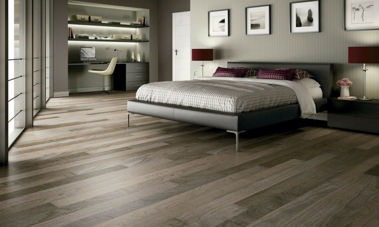 piso de madeira moderno design cinza quarto laminado