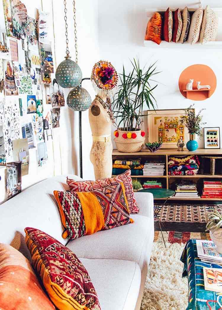 Dicas de decoração de estilo de vida marroquino jogue almofadas com padrões Boho sala de estar