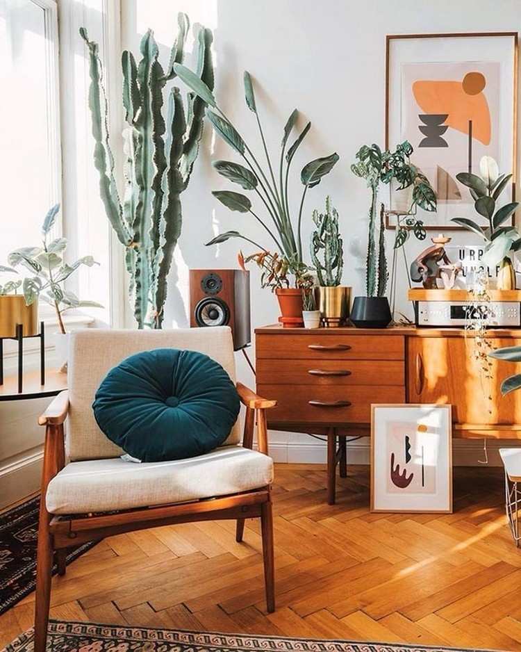 Móveis vintage boho decoração de sala de estar idéias dicas de design de parede