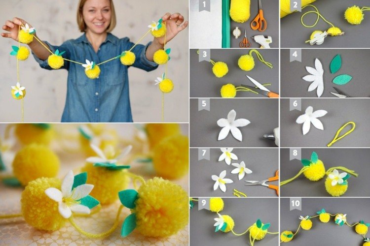 Faça guirlanda de limão com pompom - linda decoração de verão DIY