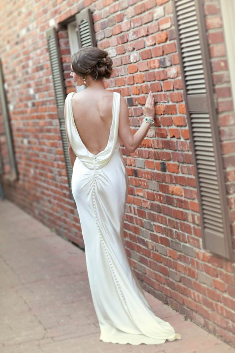 Drapeado nas costas detalhe tecido vestido de noiva ideia design elegante