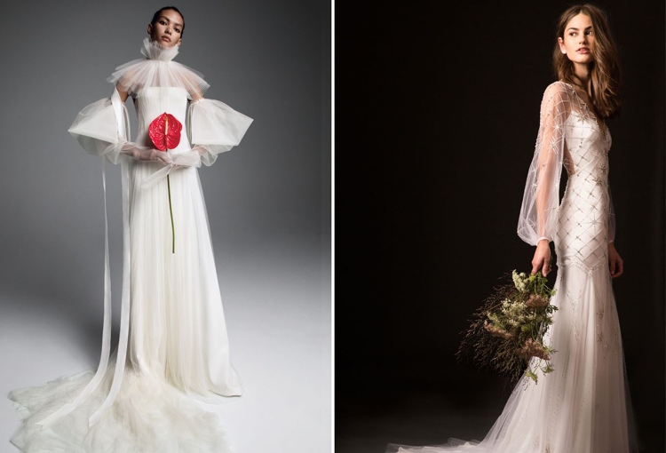 Vestidos de noiva 2019 mangas compridas bufantes transparentes