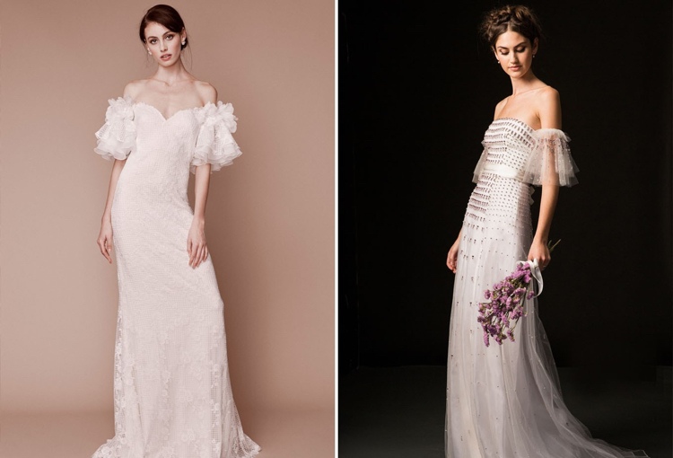 Vestidos de noiva 2019 babados com decote carmen