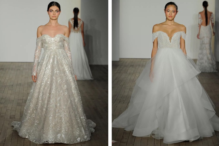 Vestidos de noiva 2019 vestidos de baile tendências de saia amplamente posicionada
