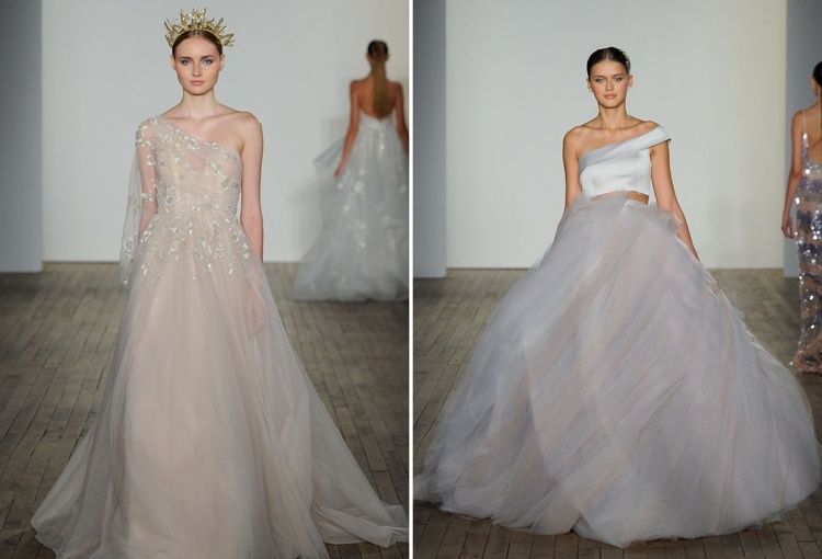 Vestidos de noiva 2019 com saia de tule e decote assimétrico fora dos ombros vestido de baile