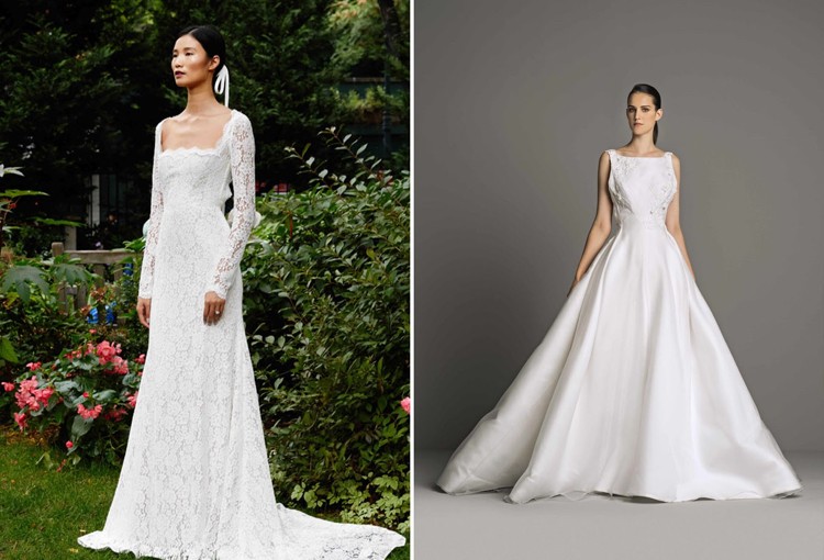 Vestidos de noiva 2019 carre decote designs tendências da moda nupcial