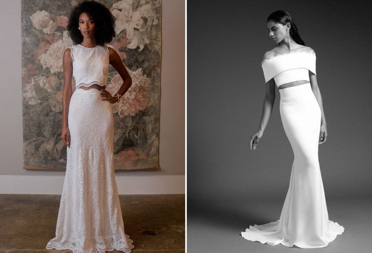 Vestidos de noiva 2019 com corpete de saia de duas peças cortadas no topo