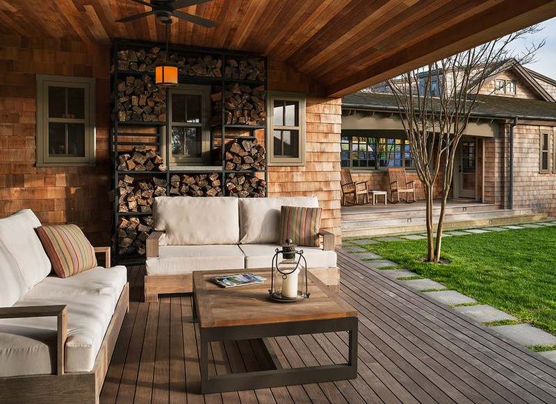 Armazém de lenha-jardim de inverno-terraço-prateleira de lenha