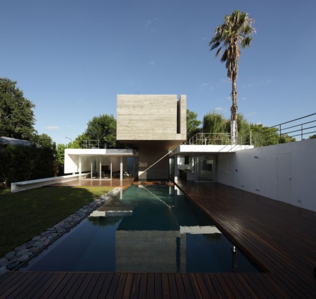 Casa de concreto piscina de água construção de telhado plano arquitetura moderna casa de abrigo
