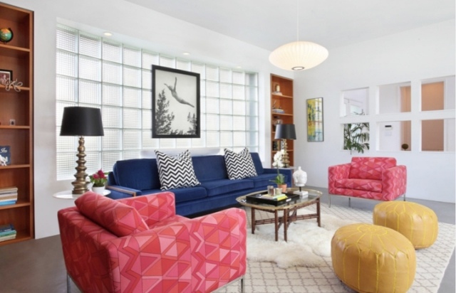 sala de estar-poltrona-sofá-padrão-tendência-recortado-otomano-banquinho estofado