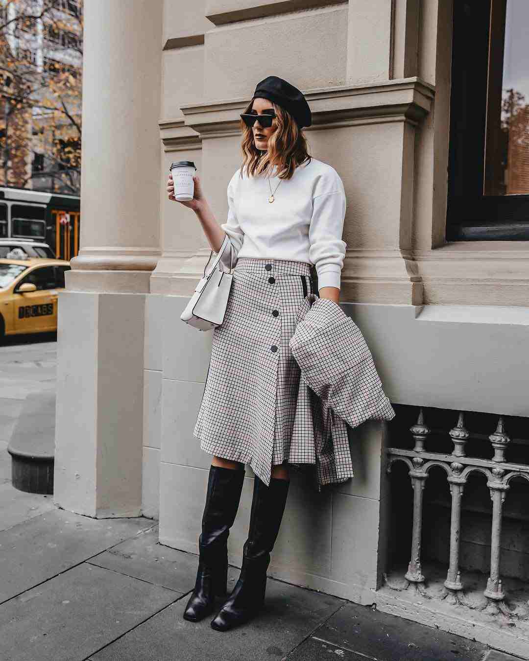 Saia midi de inverno feminina roupa de negócios combinar olhares de escritório mulher elegante