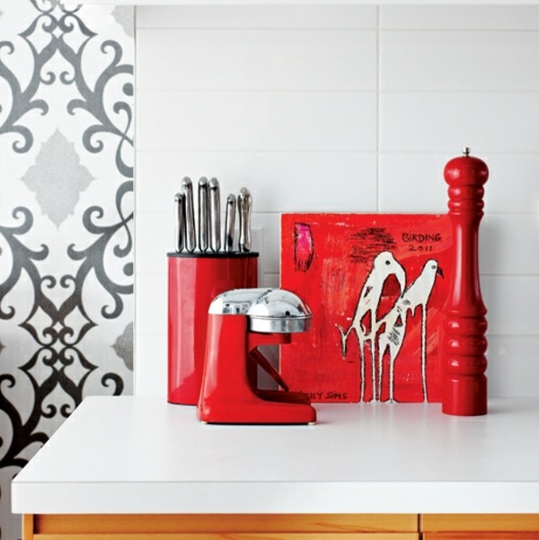 decoração de design de cozinha de utensílios de cozinha vermelha