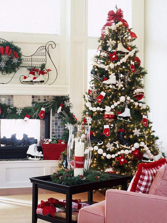 Decorações para árvores de Natal - cores da tendência - vermelho-branco