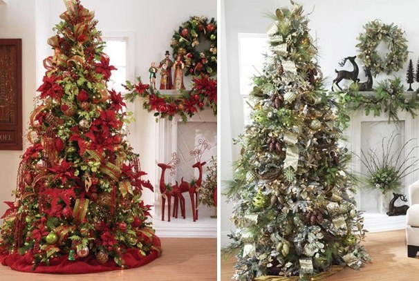 Decorações para árvores de Natal - cores da tendência - vermelho-prata-verde