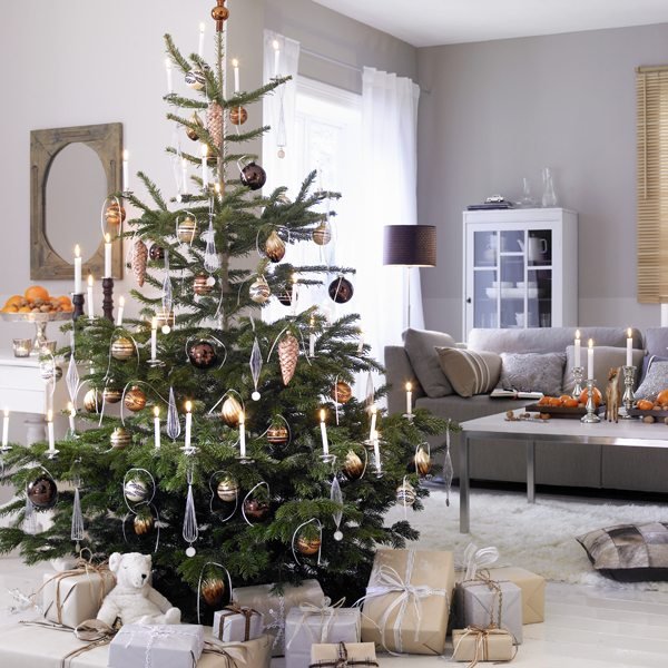 Decorações para árvores de Natal - cores da tendência - marrom - ouro - velas