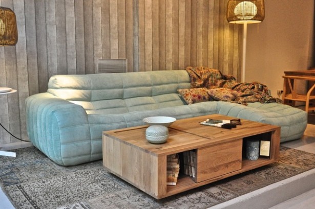 sofá estofado conceito oruga sofá de canto azul claro jade