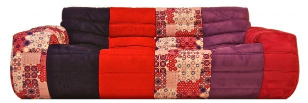 sofá estofado patchwork de três lugares colorido popperisimo