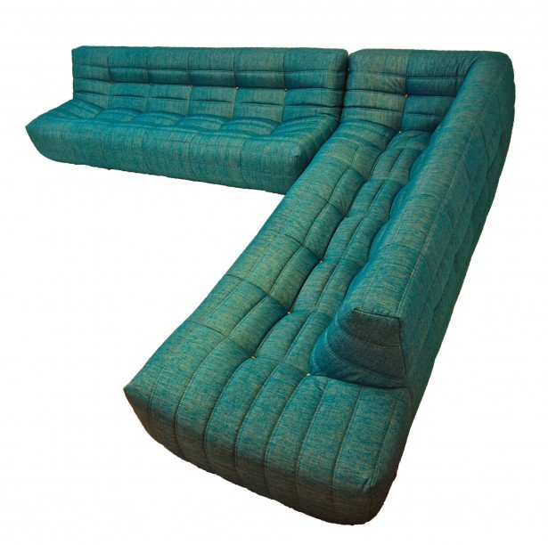 sofá estofado design grande modular oruga azul verde