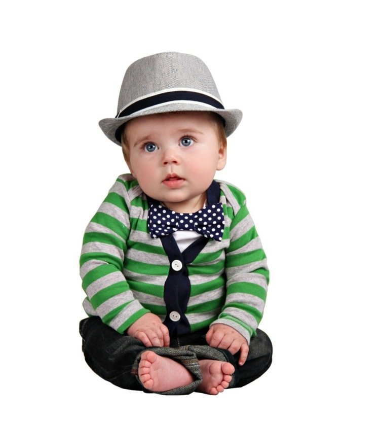 roupas para bebê chapéu jaqueta listras verde cinza gravata borboleta