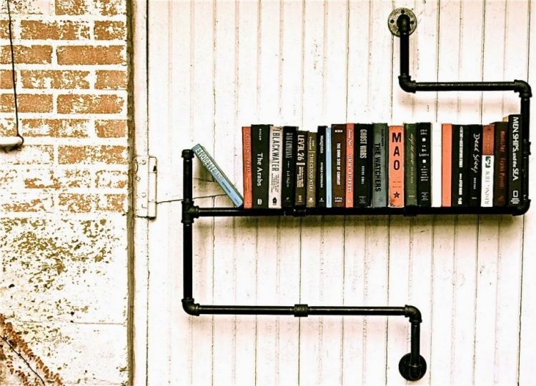 Estante de ideias vivas do tipo faça você mesmo, canos de esgoto antigos estante de metal estilo industrial