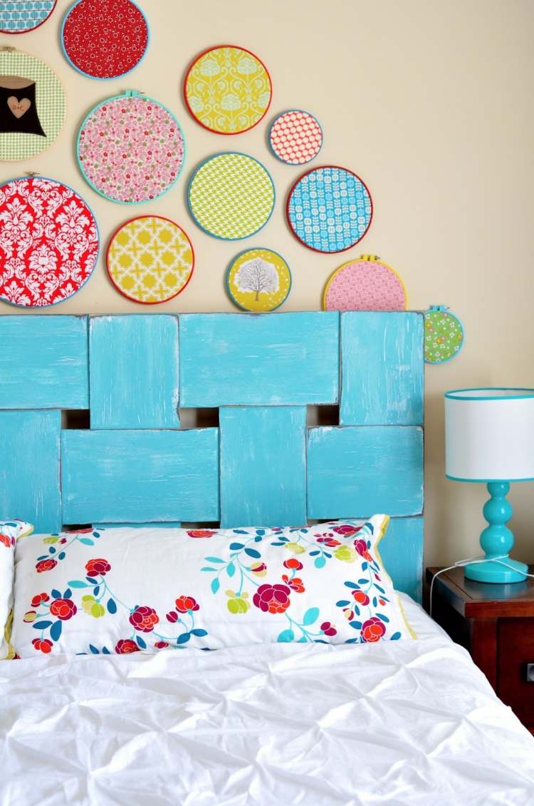 Boas ideias vivas para fazer você mesmo a cabeceira da cama, cabeceira da cama, turquesa, decoração de parede, bastidor de bordar