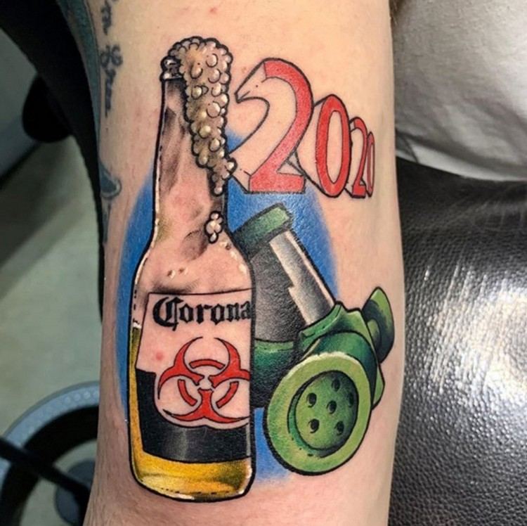 Coronavirus desenho de tatuagem tatuagem engraçado motivo homens tendências de tatuagem