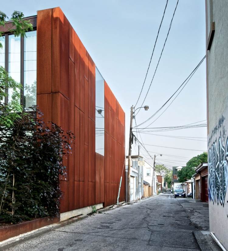 corten aço-fachada-ferrugem-ótica-industrial-moderno