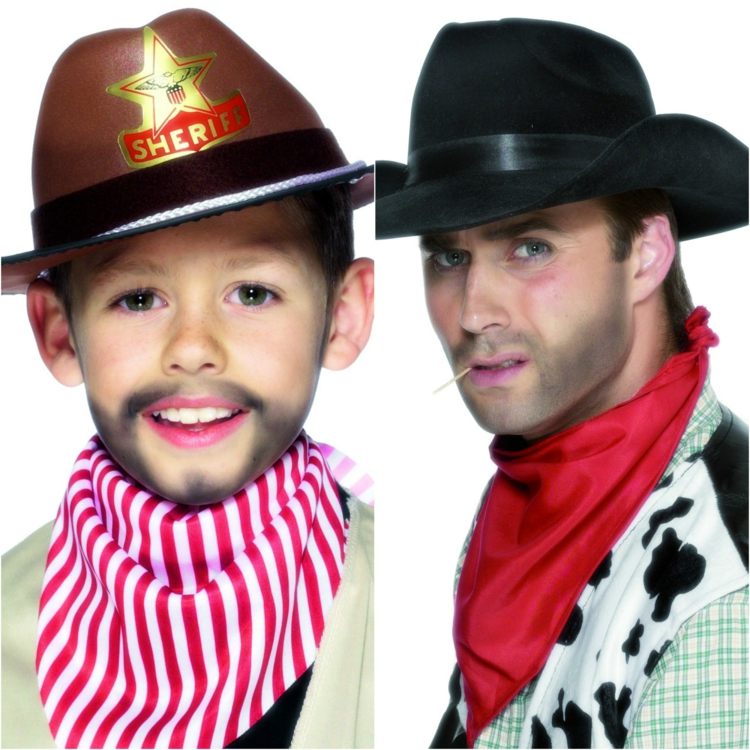 Maquiagem de cowboy menino-homem-barba-restolho-esponja-lenço-pescoço-couro-chapéu-chapéu-cowboy